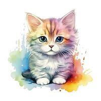 Cute kitten. Watercolor illustration of little cat. Clip art on white background. Generative AI photo