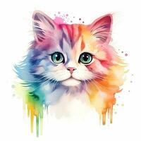 Cute kitten. Watercolor illustration of little cat. Clip art on white background. Generative AI photo