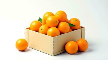 Box with oranges on a white background. Healthy food, vitamin C, superfood. photo