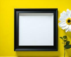 blanco blanco marco Bosquejo con negro frontera en pared y flor ai generar foto