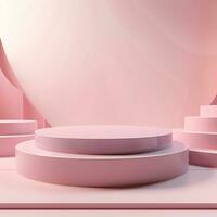 Shiny simple pink pedestal, stage, podium, empty space. Generative AI photo