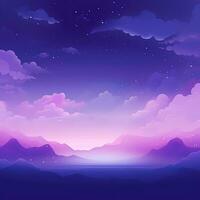 Purple night landscape, image of nature, sky, mountains. Generative AI photo