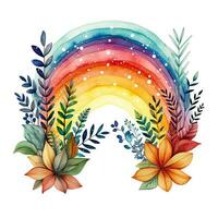 Watercolor rainbow illustration, floral art, clipart, single element for design on white background. Generative AI photo