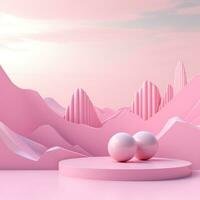 Pink space, podium, product display room. Simple scene for advertising cosmetics, items, goods. Generative AI photo