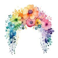 Watercolor rainbow art, floral composition, collage. Clip art on white background. Generative AI photo