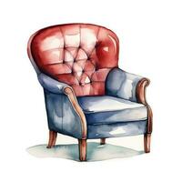 Watercolor illustration of a modern armchair in retro style. Single element, clipart, boho, cozy. Generative AI photo