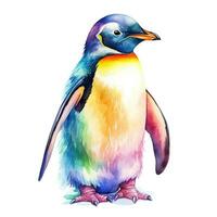 Colorful image of penguin, watercolor illustration isolated on white background. Generative AI photo