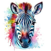 Colorful zebra image, watercolor illustration isolated on white background. Generative AI photo