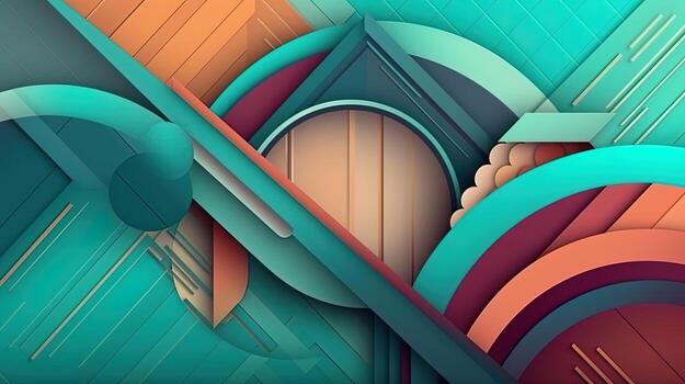 Abstract geometric paper cut 3D texture banner pastel background. photo