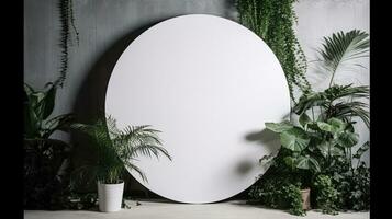 Empty white banner with mock up space white of signboard on plants wall space for text photo