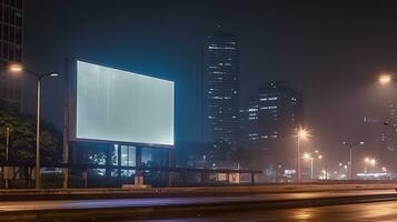 Advertising mock up blank billboard at night time with street light with copy space for public information board billboard blank for outdoor advertising poster photo