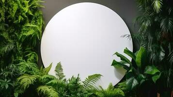 Empty white banner with mock up space white of signboard on plants wall space for text photo