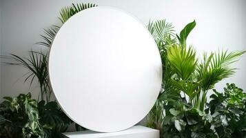 Empty white banner with mock up space white of signboard on plants wall space for text photo