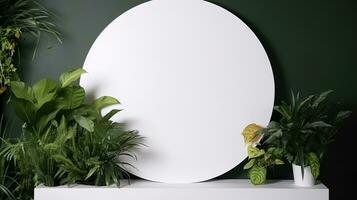 Empty white banner with mock up space white of signboard on plants wall space for text photo