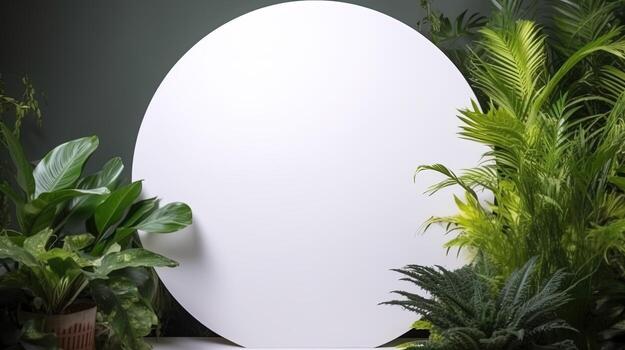 Empty white banner with mock up space white of signboard on plants wall space for text photo