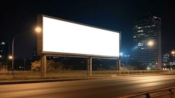 Advertising mock up blank billboard at night time with street light with copy space for public information board billboard blank for outdoor advertising poster photo