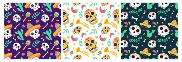 conjunto de dia Delaware muertos sin costura modelo ilustración con día de el muerto y esqueleto elemento en mexicano diseño vector