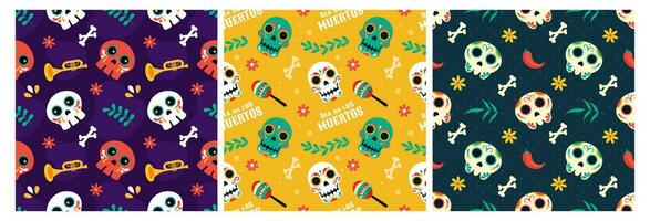 conjunto de dia Delaware muertos sin costura modelo ilustración con día de el muerto y esqueleto elemento en mexicano diseño vector