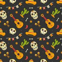 Dia de Muertos Seamless Pattern Illustration with Day of the Dead and Skeleton Element in Mexican Design vector