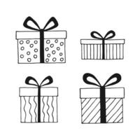 Set with gift box with different bows. Hand drawn vector illustration.