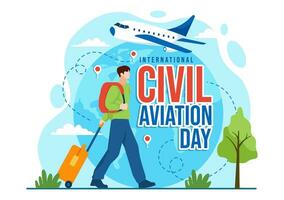 International Civil Aviation Day Vector Illustration on 7 December with Plane and Sky Blue View for Appreciate in Flat Cartoon Background Design