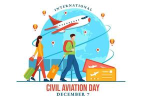 internacional civil aviación día vector ilustración en 7 7 diciembre con avión y cielo azul ver para apreciar en plano dibujos animados antecedentes diseño