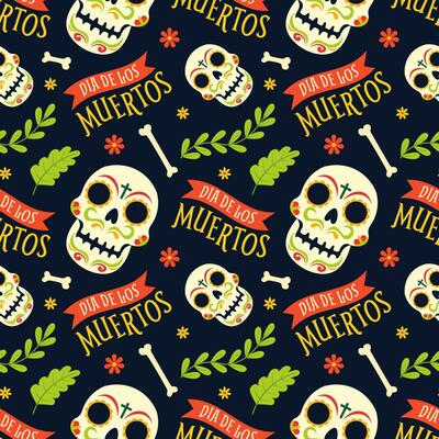 Dia de Muertos Seamless Pattern Illustration with Day of the Dead and Skeleton Element in Mexican Design