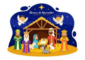 novena Delaware aguinaldo vector ilustración con fiesta tradicion para familias a obtener juntos a Navidad en plano dibujos animados antecedentes diseño