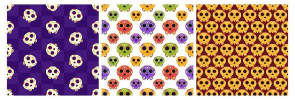 Set of Dia de Muertos Seamless Pattern Illustration with Day of the Dead and Skeleton Element in Mexican Design vector