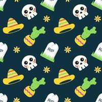 Dia de Muertos Seamless Pattern Illustration with Day of the Dead and Skeleton Element in Mexican Design vector