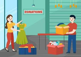 Fundraising Charity and Donation Vector Illustration with Volunteers Putting Coins or Money in Donation Box in Financial Support Cartoon Background