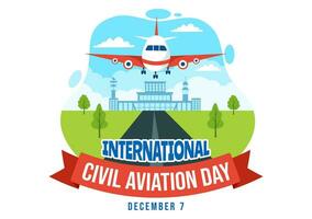 internacional civil aviación día vector ilustración en 7 7 diciembre con avión y cielo azul ver para apreciar en plano dibujos animados antecedentes diseño