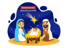 Novena De Aguinaldos Vector Illustration with Holiday Tradition for Families to Get Together at Christmas in Flat Cartoon Background Design