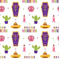 Dia de Muertos Seamless Pattern Illustration with Day of the Dead and Skeleton Element in Mexican Design vector
