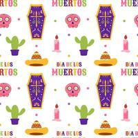 Dia de Muertos Seamless Pattern Illustration with Day of the Dead and Skeleton Element in Mexican Design vector