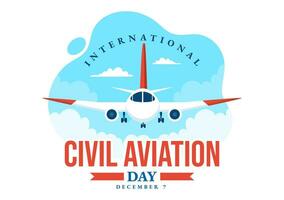 internacional civil aviación día vector ilustración en 7 7 diciembre con avión y cielo azul ver para apreciar en plano dibujos animados antecedentes diseño