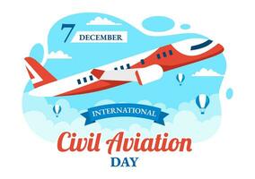 internacional civil aviación día vector ilustración en 7 7 diciembre con avión y cielo azul ver para apreciar en plano dibujos animados antecedentes diseño