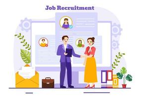 Job Recruitment or We are Hiring Vector Illustration with Candidates Giving CV to Interview Business to Become an Employee in Flat Cartoon Background