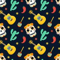 Dia de Muertos Seamless Pattern Illustration with Day of the Dead and Skeleton Element in Mexican Design vector