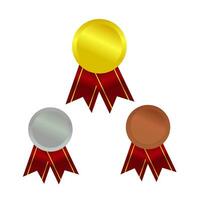 Ranking number. Gold, silver, bronze medal set. Champion trophy awards with numbers and medal vector illustration. Prize in sport for winning first, second, third place in competition on white