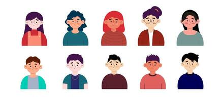 Collage of portraits and faces of young man and woman , good use for userpic and profile picture. Diversity concept vector