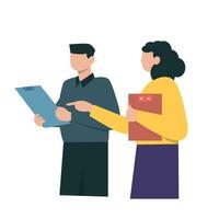 Businessman and Businesswoman discussing about the report vector