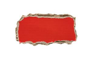 piece of red cardboard paper tear isolated on white background photo