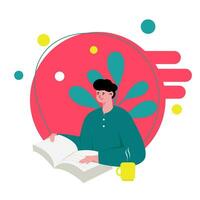 Books, a man reading a large book, people reading concept vector