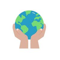 Earth was holding in human hands. Planet saving concept vector