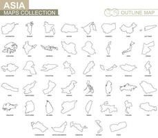 Outline maps of Asian countries collection. vector