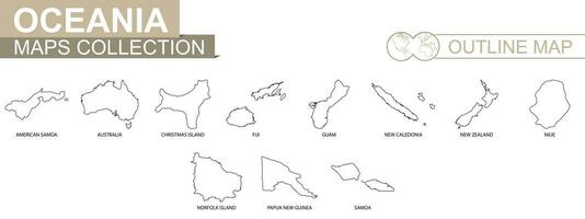 Outline maps of Oceanian countries collection. vector