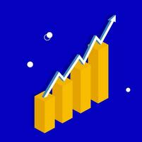 Growing financial schedule 3d graph and arrow, growing yellow graph vector