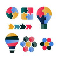 Puzzle jigsaw, challenge concept set, colorful puzzle pieces vector