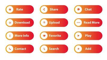 Web buttons flat design template with color gradient. Colorful gradients buttons. Vivid web button with icon or arrow vector